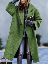 Aurohaya Women's Oversized Wool Coat with Button Detail, Pockets, and Reversible Collar Casual Fashion